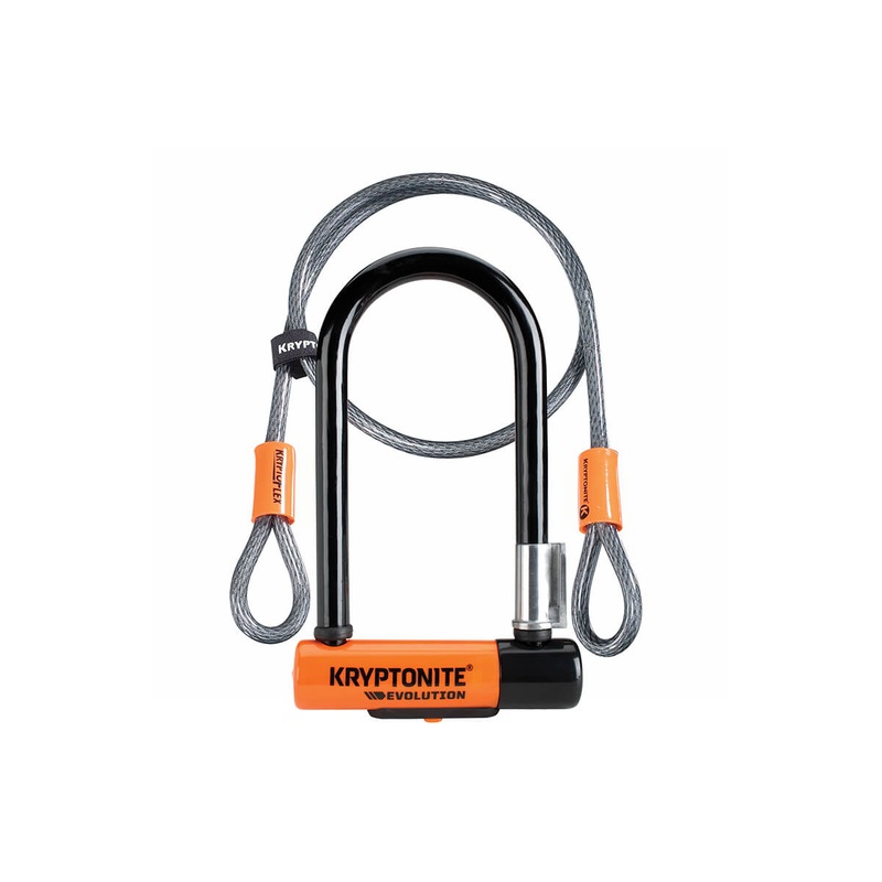 Kryptonite Evolution Mini-7 U-Lock with 4 Foot Cable and Flexframe Bracket ORANGE/BLACK