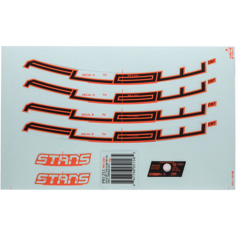 Stans Flow CB7 Rim Decal – 27.5″ Orange Set