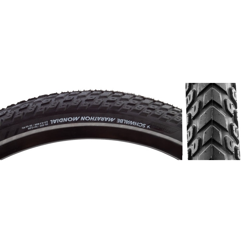 Marathon Mondial Tire – 26 x 2.00 Clincher Wire BLK/Reflective Performance Line RaceGuard Double Defense Addix 26 x 2.0″