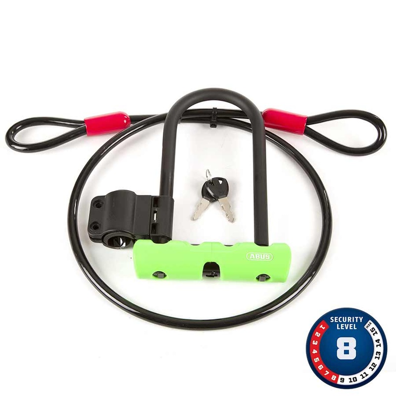 Ultra Mini + Cobra Loop U-Lock Key 12mm 15.0cm x 18.0cm 5.9″ x 7.1″ SH34 Green; Cable 10mm 120cm 4
