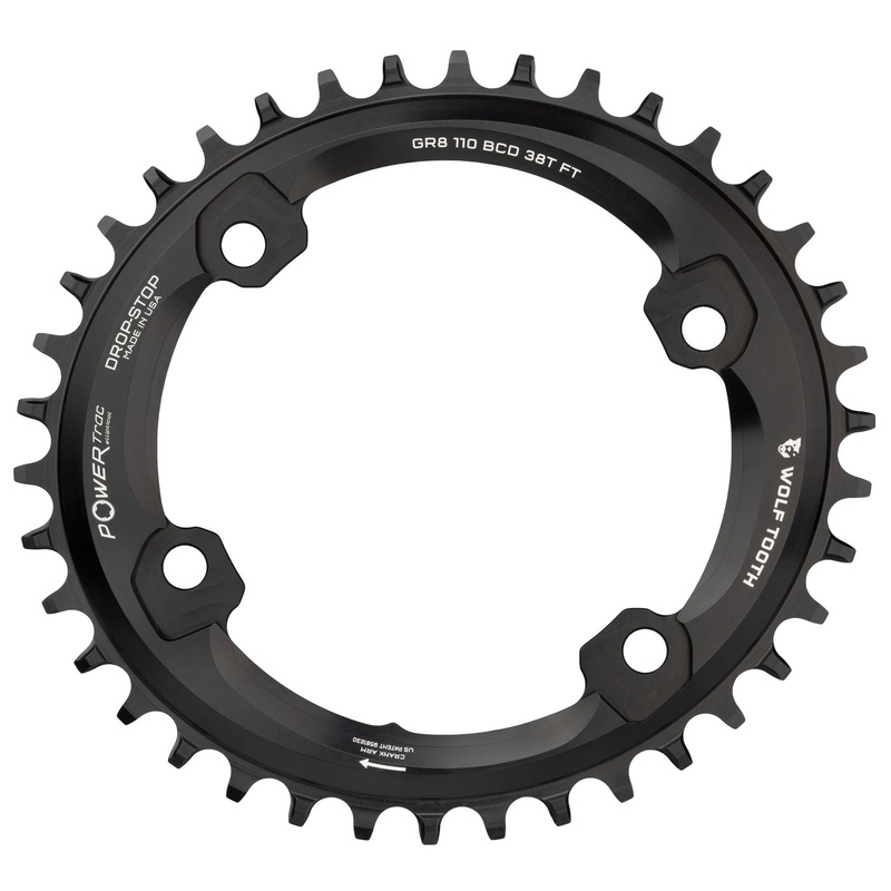 Elliptical Shimano 110 Asymmetric BCD Chainring – 38t 110 Asymmetric BCD 4-Bolt Drop-Stop For Shimano GRX Cranks BLK