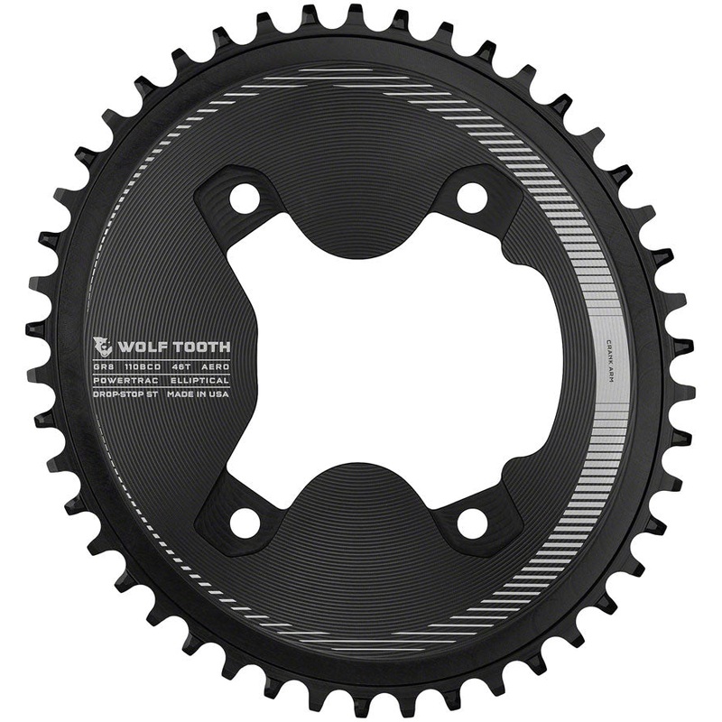 Elliptical Aero 110 Asymmetric BCD Chainring – 46t 110 Asymmetric BCD 4-Bolt Drop-Stop ST For Shimano GRX 800 Series BLK