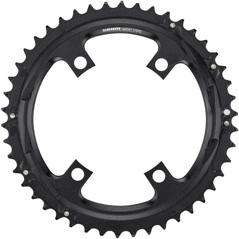 Road 110mm Asymmetrical Chainring Teeth: 46 Speed: 11 BCD: 110 Bolts: 4 Outer Aluminum Black 110mm 46t