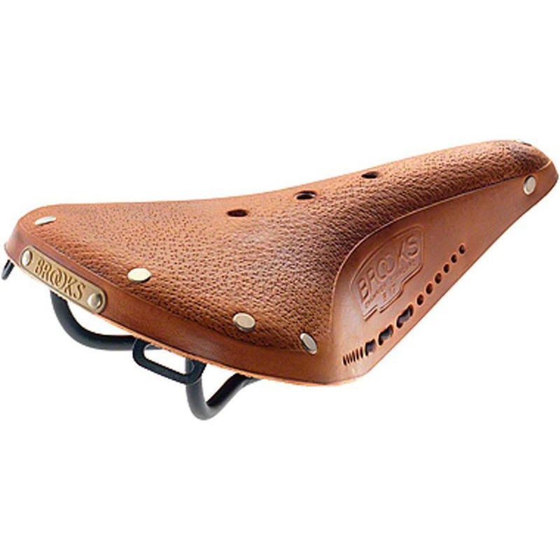 B17 Pre-Aged Tan Leather Saddle w/laces Black Steel Rails Tan