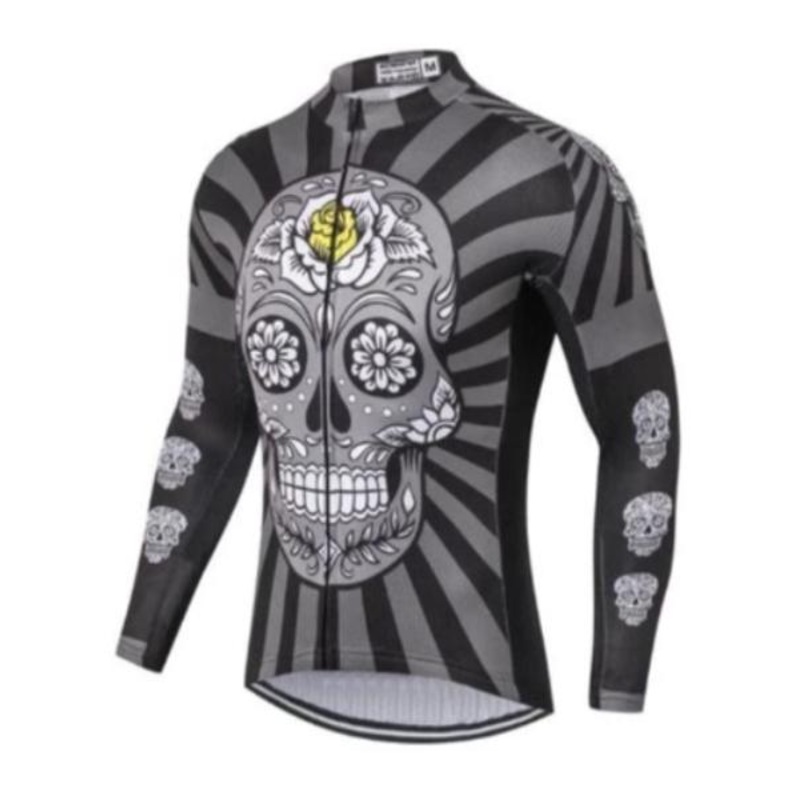 Yellow Flower Skull Long Sleeve Cycling Jersey S Regular