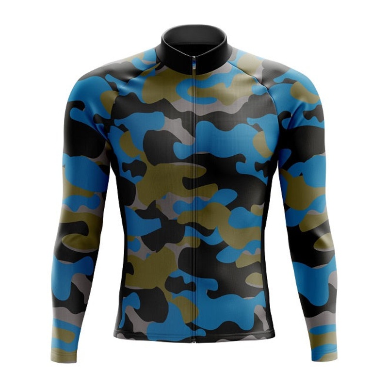 Blue Camouflage Long Sleeve Cycling Jersey S Regular