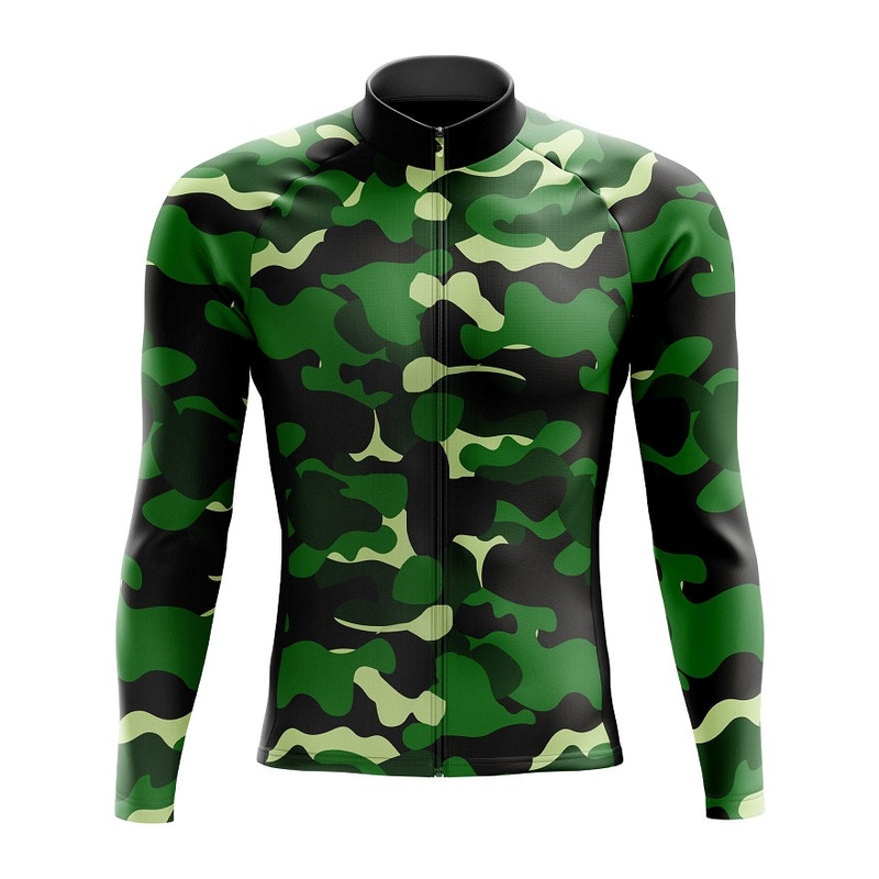 Green Camouflage Long Sleeve Cycling Jersey S Regular