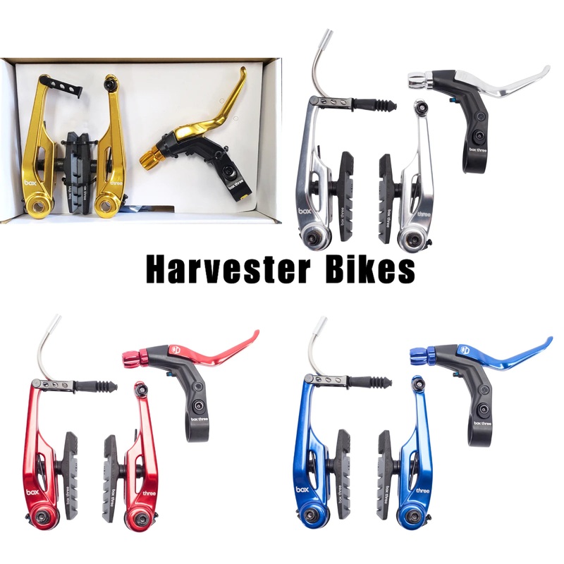 BOX THREE PRO V-BRAKE BMX KIT – LEVER+CABLE+CALIPER – LONG REACH (108MM) Blue