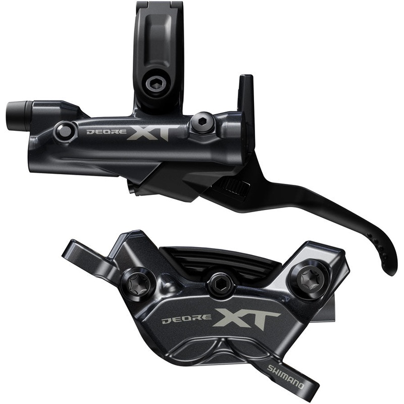 NEW Shimano Deore XT BR-M8220 Disc Brake and BL-M8200 Lever – Left/Front, Post Mount, 4-Piston Caliper, SM-BH90-SBM Hose, Fin Metal Pads, Black