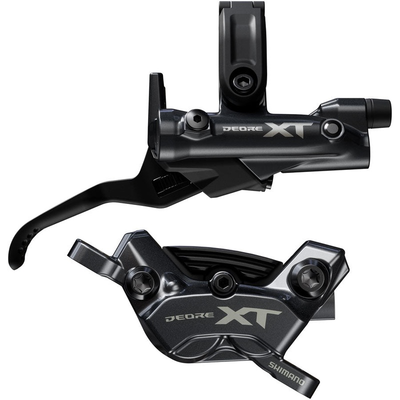 NEW Shimano Deore XT BR-M8220 Disc Brake and BL-M8200 Lever – Right/Rear, Post Mount, 4-Piston Caliper, SM-BH90-SBM Hose, Fin Metal Pads, Black