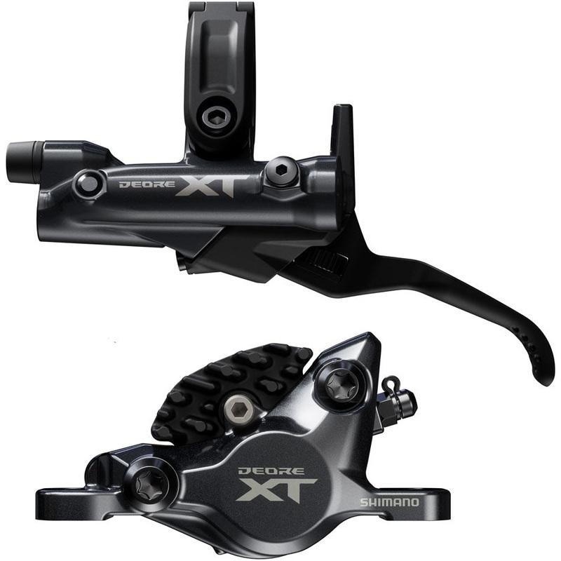NEW Shimano Deore XT M8200 Disc Brake and Lever – Left/Front, Post Mount, 2-Piston Caliper, SM-BH90-SBM Hose, Fin Metal Pads, Black