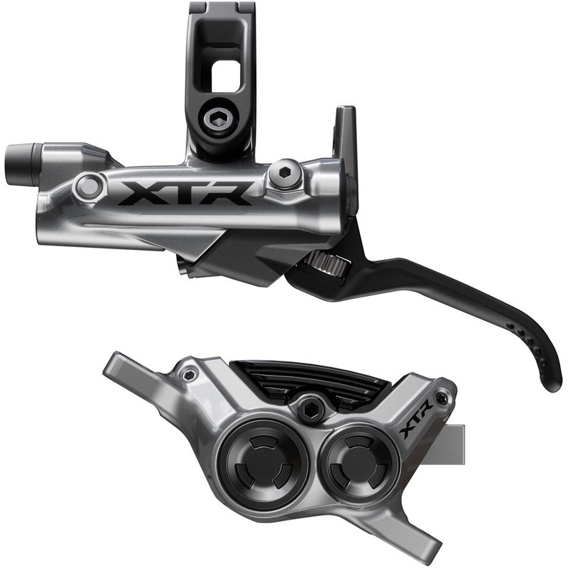 NEW Shimano XTR M9220 Enduro Disc Brake and Lever – Left/Front, Post Mount, 4-Piston Caliper, SM-BH90-SBM Hose, Finned Metal Pads, Gray