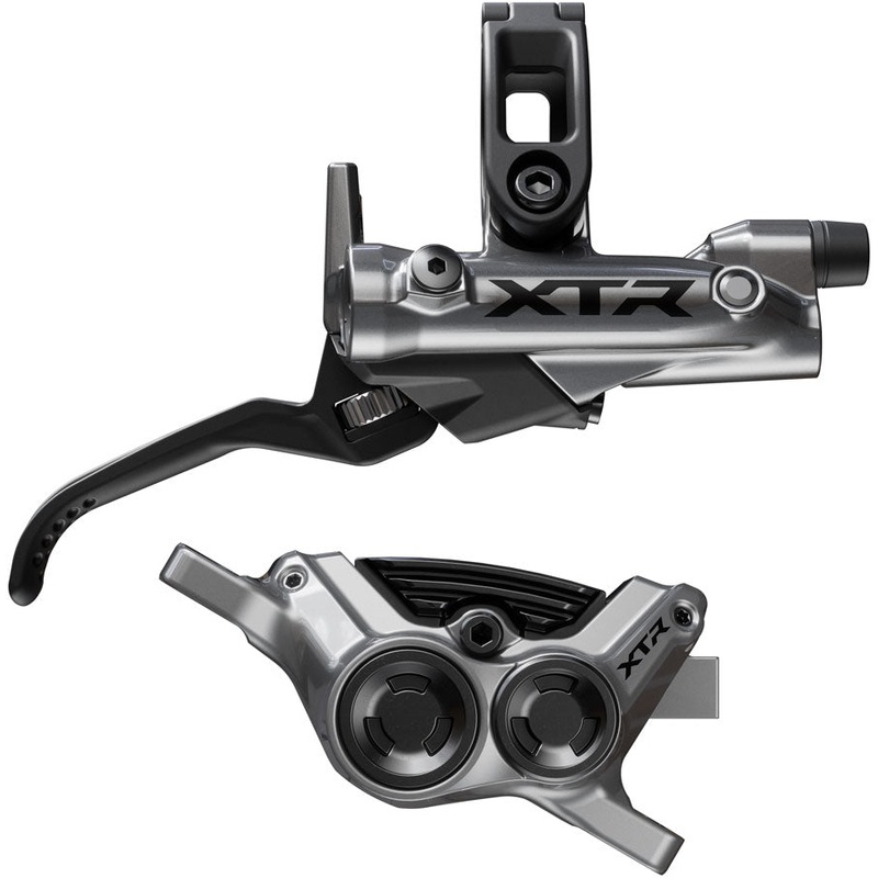NEW Shimano XTR M9220 Enduro Disc Brake and Lever – Right/Rear, Post Mount, 4-Piston Caliper, SM-BH90-SBM Hose, Finned Metal Pads, Gray