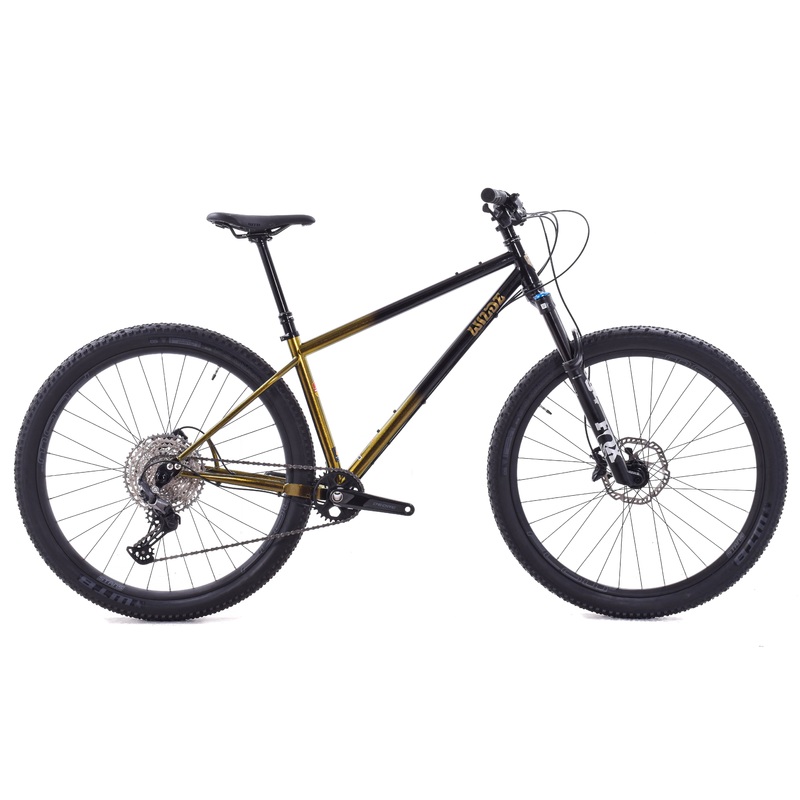 NEW Wilde Dark Star Steel Hardtail Mountain Bike – Gold Metal Flake and Sparkle Black Shimano Deore Small