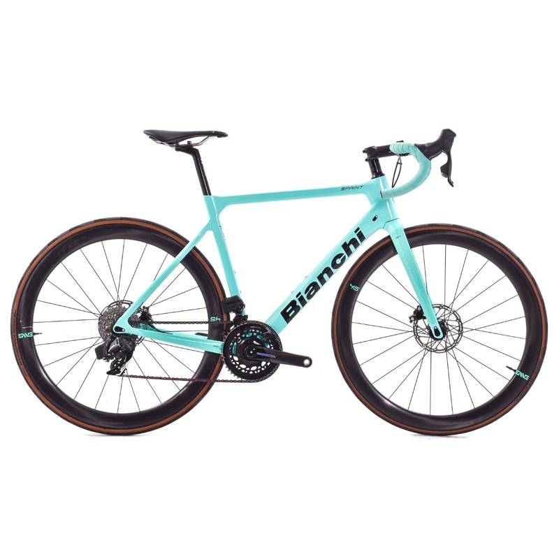 USED 2022 Bianchi Sprint 55cm Road Bike SRAM Force/Rival AXS 2×12 ENVE Carbon Wheels Celeste