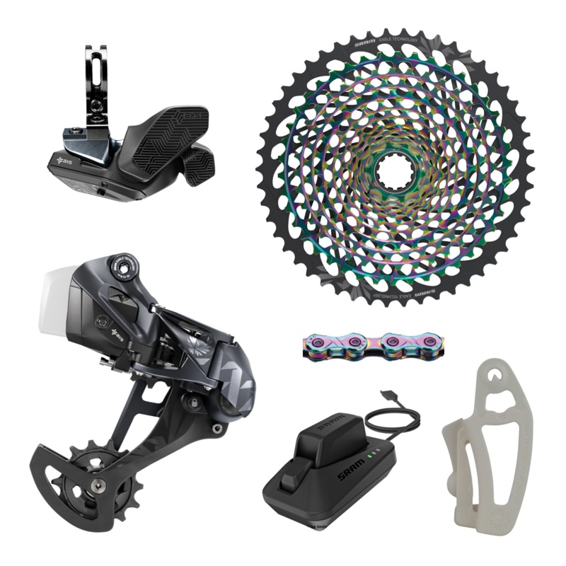 NEW SRAM XX1 Eagle AXS Rainbow Upgrade Kit – Rear Derailleur, Shifter, Cassette 10-50t, KMC Oil Slick Chain, Charger/Cord, Battery