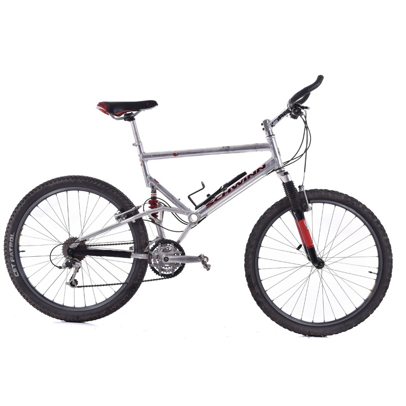 USED AS IS 1997 Schwinn Homegrown Full Suspension 26″ Mountain Bike XL Shimano XT 3×8 speed Polished Aluminum