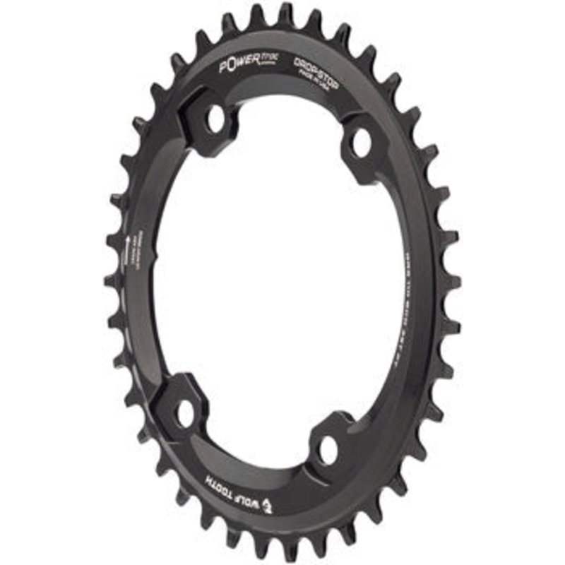 Wolf Tooth Elliptical Shimano 110 Asymmetric BCD Chainring – 38t, 110 Asymmetric BCD, 4-Bolt, Drop-Stop, For Shimano GRX Cranks, Black
