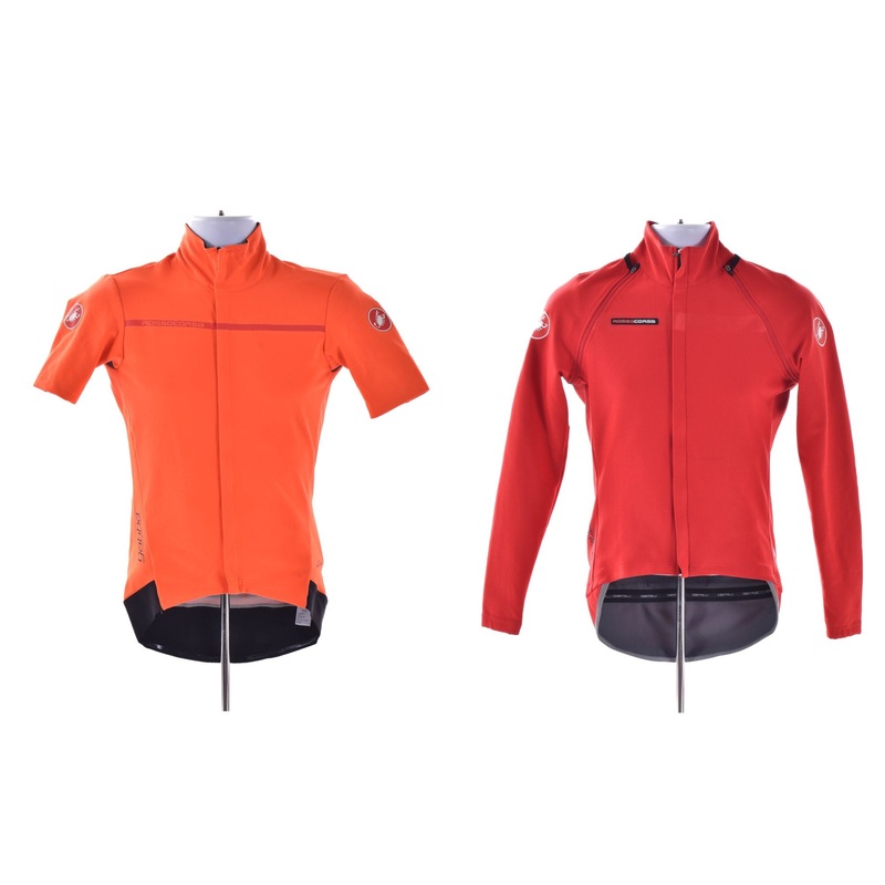 USED Castelli Rosso Corsa Jersey/Jacket Set Men’s Small Red/Orange Short Sleeve/Long Sleeve
