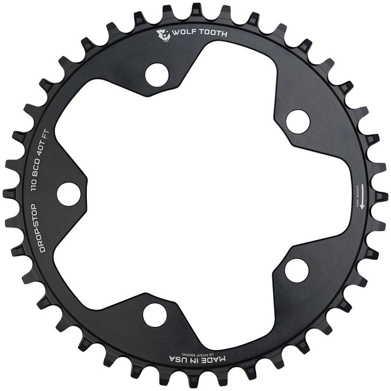 NEW Wolf Tooth 110 BCD Cyclocross and Road Chainring – 40t, 110 BCD, 5-Bolt, Drop-Stop, 10/11/12-Speed Eagle and Flattop Compatible, Black