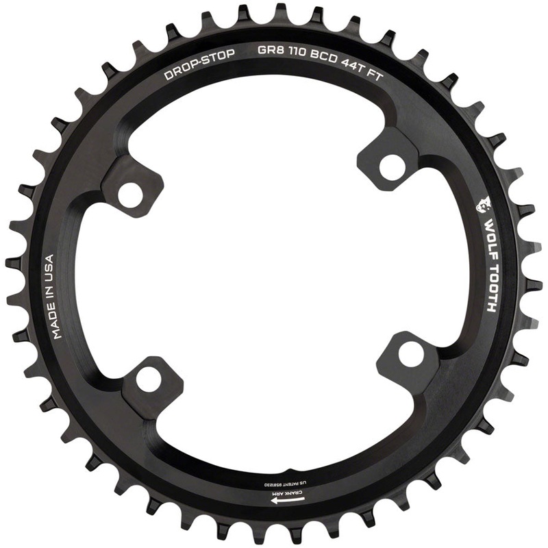 NEW Wolf Tooth Shimano 110 Asymmetric BCD Chainring – 40t, 110 Asymmetric BCD, 4-Bolt, Drop-Stop Flattop, For Shimano GRX Cranks, Black