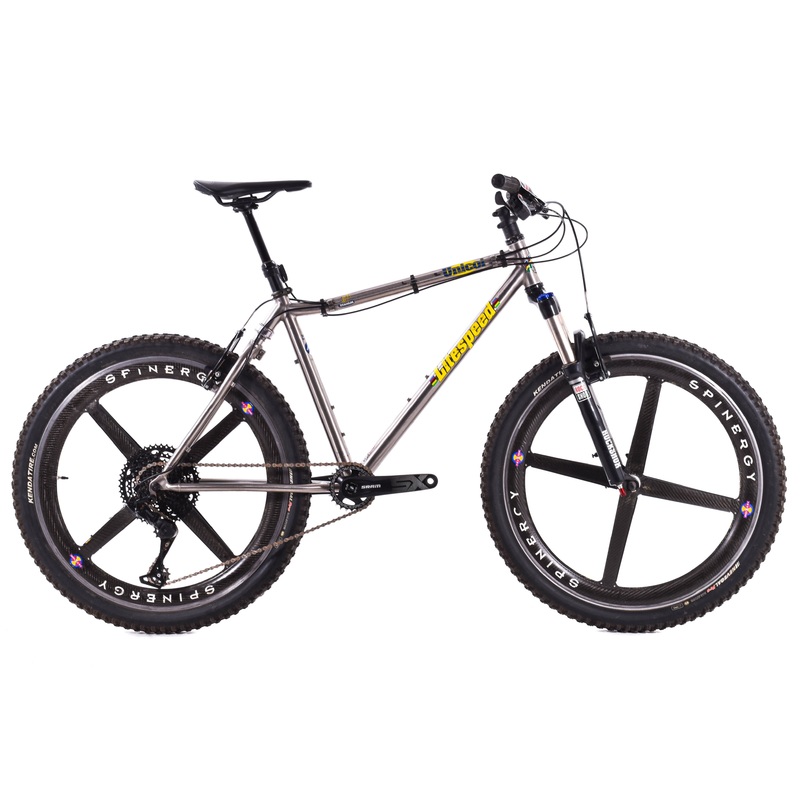USED LItespeed Unicoi Retro-Mod Softail Titanium Mountain Bike Medium w/ Spinergy Rev X Roks 26″ Carbon Wheels- AS IS