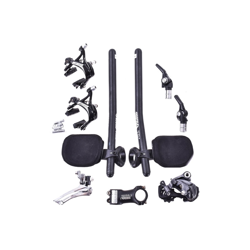 USED Shimano Ultegra 2×11 speed Time Trial Partial Groupset Derailleurs, shifters Rim Brakes Aero Bars Stem