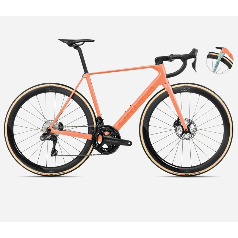NEW 2025 Orbea Orca M20iLTD PWR Road Bike, Shimano Ultegra Di2 + Carbon Wheels Orange Cloud (Matt) – Stone Blue (Matt-Gloss) 47