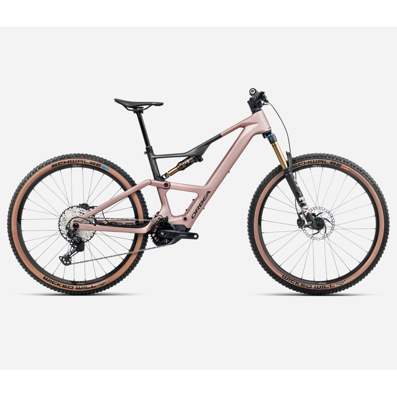 NEW 2025 Orbea Rise SL M10 Carbon 20mph E-Mountain Bike Med. – Shimano XT M8100, Shimano EP801 RS Gen2 MC Desert Rose – Carbon Raw (Matte) S631 – 420Wh S