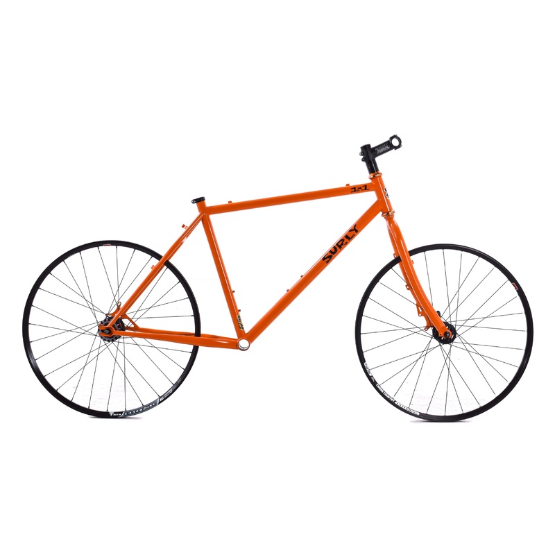 USED Surly 1×1 Single Speed 26″ Steel Mountain Bike Frameset Medium Disc/Canti-Brake w/ Wheels and Chris King Headset Orange