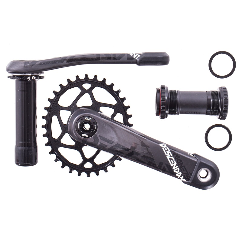 NEW Take Off Truvativ Descendant 170mm Carbon Crankset w/ SRAM DUB Ceramic BB 32T Absolute Black Oval Chainring and Preload Ring