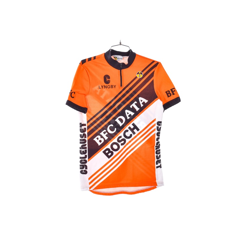 USED Vintage Lyngby Cycle Club Large Cycling Jersey Bosch BFC Data Cyclehuset Orange