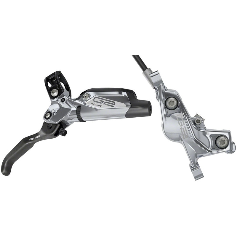 NEW SRAM G2 Ultimate Disc Brake and Lever – Rear, Hydraulic, Post Mount, Carbon Lever, Titanium Hardware, Polar Grey Anodized, A2