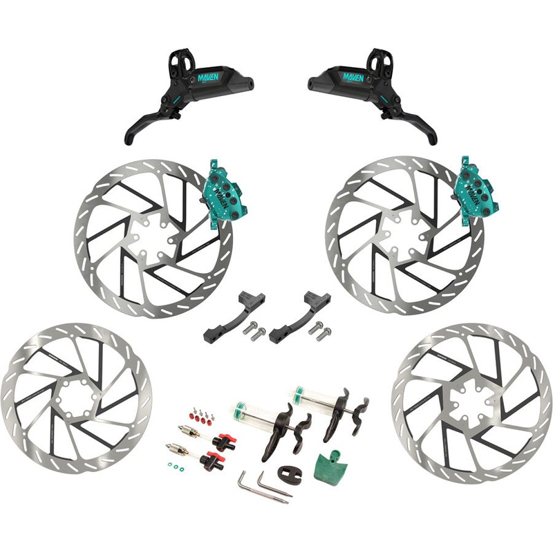 NEW SRAM Maven Ultimate Stealth Expert Disc Brake Kit – Front/Rear Levers, Front/Rear Teal Splatter Calipers, Adapters, Rotors, Bleed Kit, A1