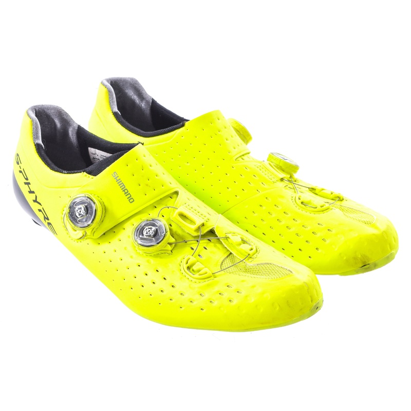 USED Shimano S-Phyre SH-RC900-S RC9Y Road Shoes EU45 US 10.5 Yellow Carbon 3-bolt